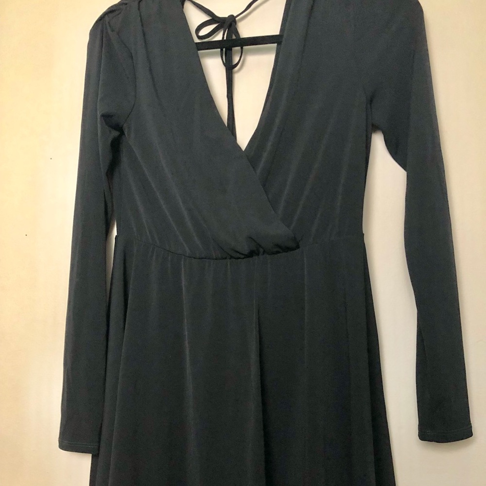 Black Long Sleeve Faux Wrap Mini Dress